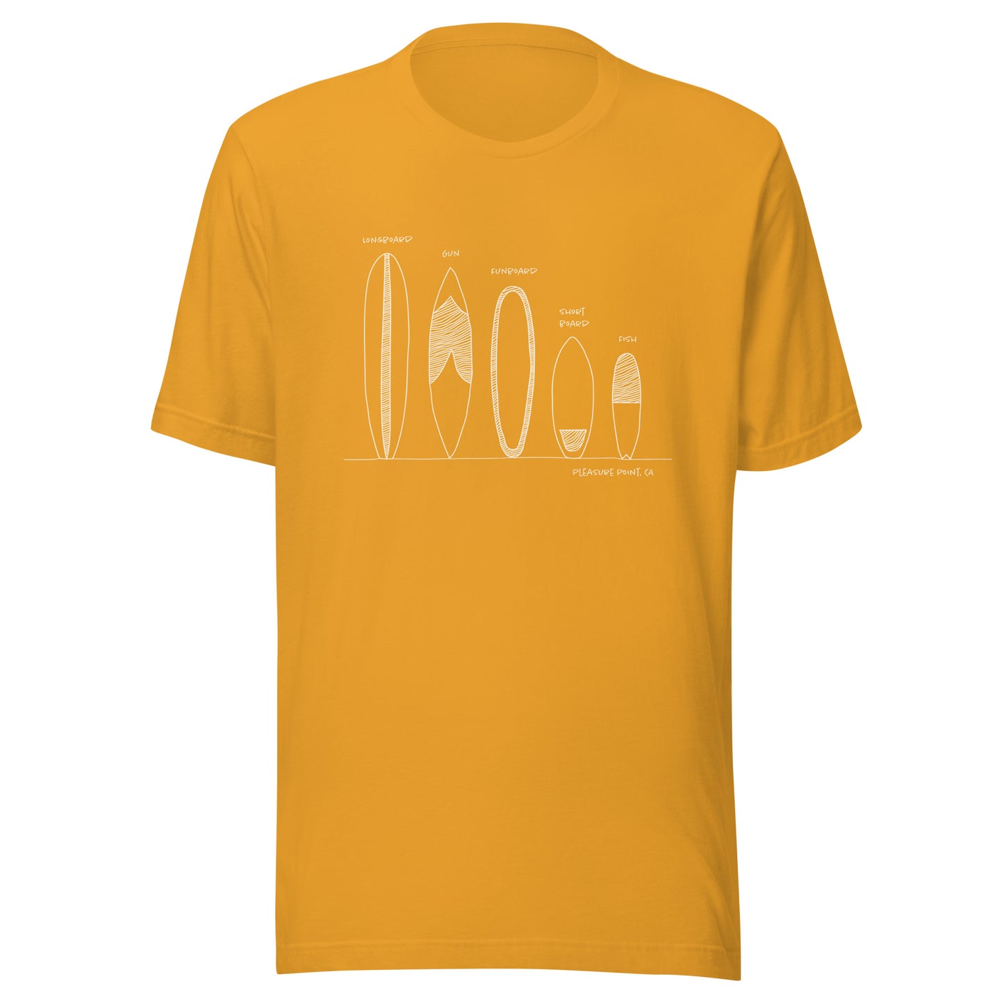 Surfboard Quiver Pleasure Point, CA (white art) - Unisex 100% Cotton T-shirt - 18 colors