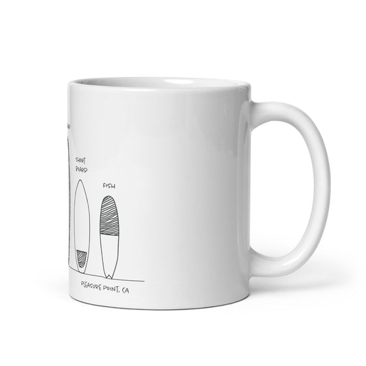 Surfboard Quiver Pleasure Point, CA - White glossy mug - 3 Sizes