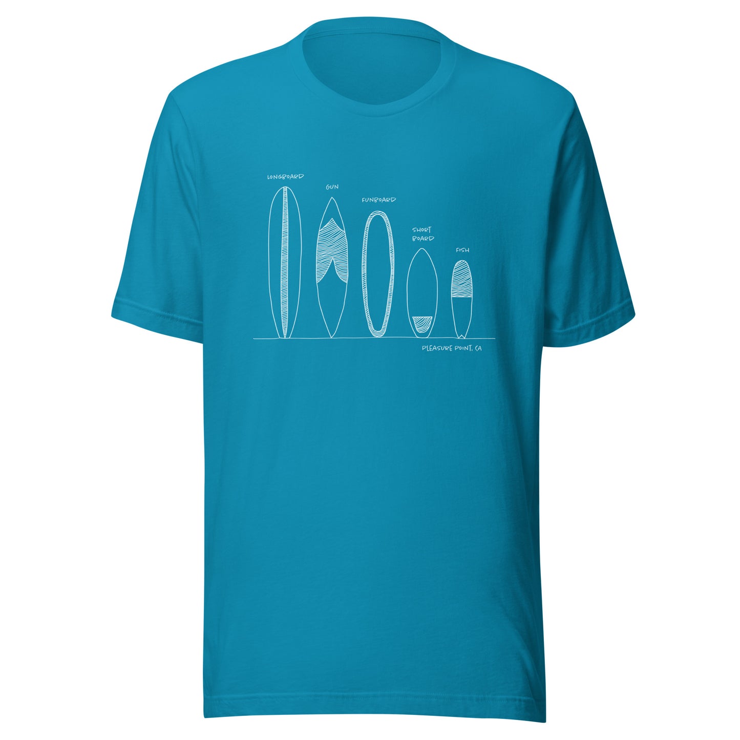 Surfboard Quiver Pleasure Point, CA (white art) - Unisex 100% Cotton T-shirt - 18 colors