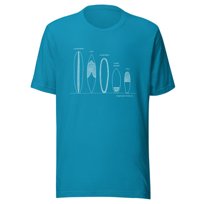 Surfboard Quiver Pleasure Point, CA (white art) - Unisex 100% Cotton T-shirt - 18 colors