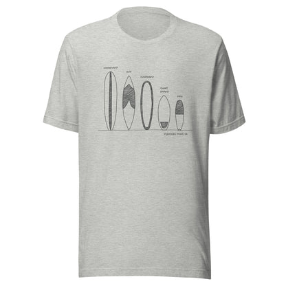 Surfboard Quiver Pleasure Point, CA (black art) - Unisex 100% Cotton T-shirt - 14 colors