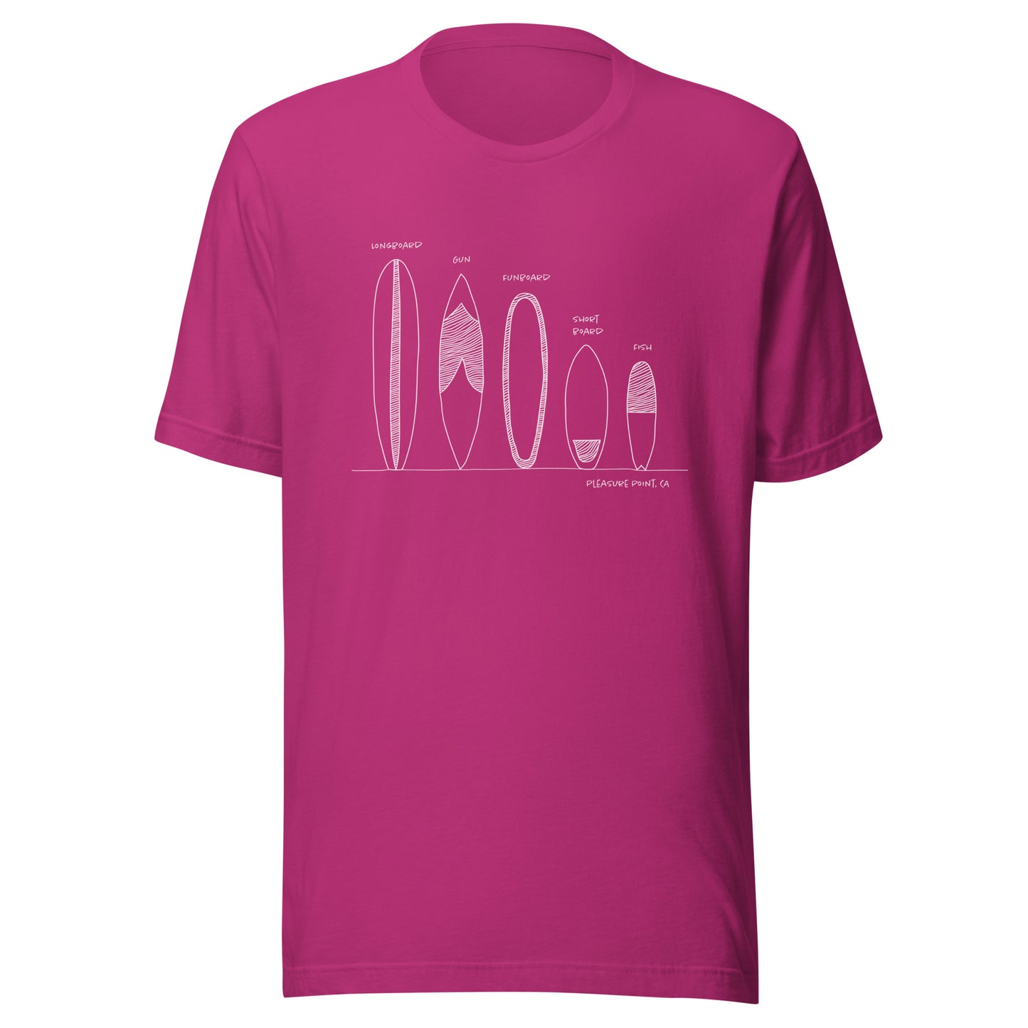 Surfboard Quiver Pleasure Point, CA (white art) - Unisex 100% Cotton T-shirt - 18 colors