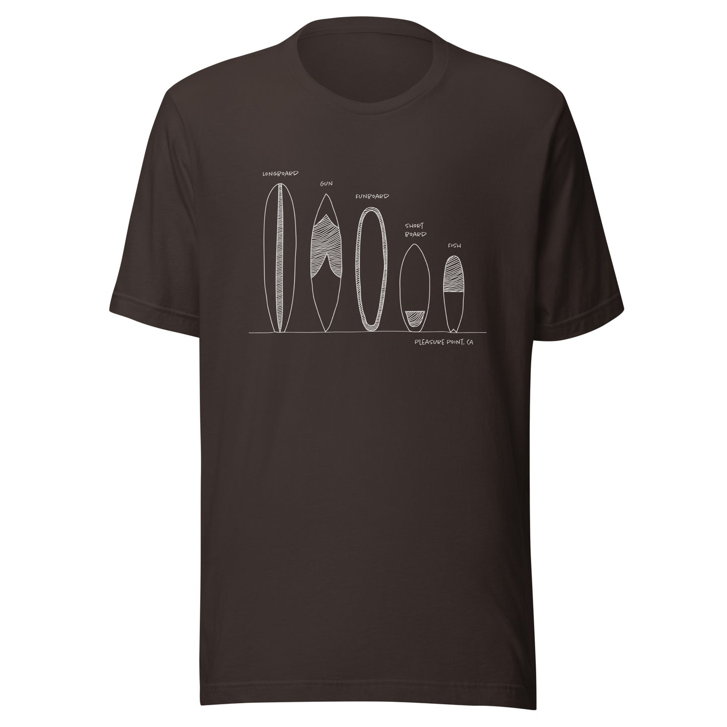 Surfboard Quiver Pleasure Point, CA (white art) - Unisex 100% Cotton T-shirt - 18 colors