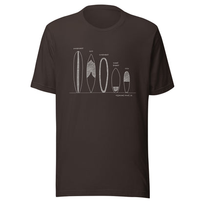 Surfboard Quiver Pleasure Point, CA (white art) - Unisex 100% Cotton T-shirt - 18 colors