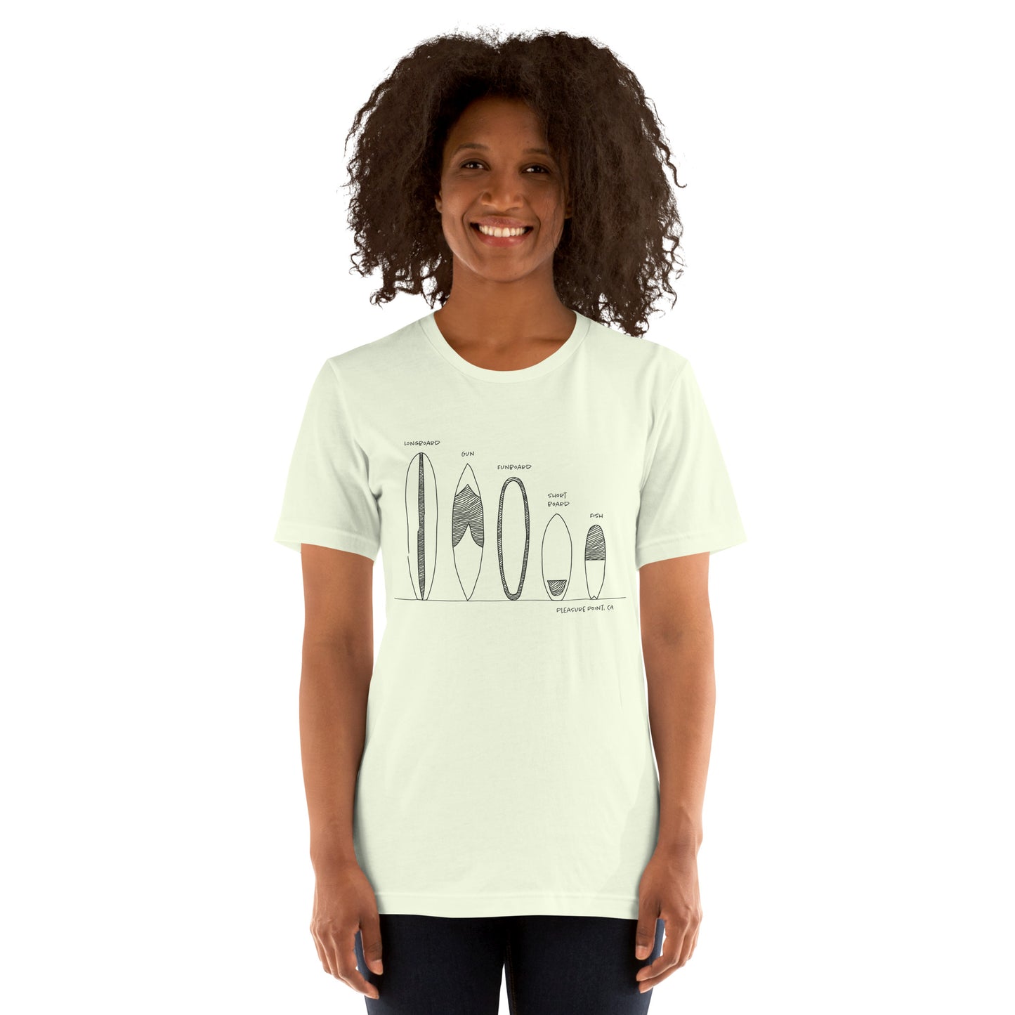 Surfboard Quiver Pleasure Point, CA (black art) - Unisex 100% Cotton T-shirt - 14 colors