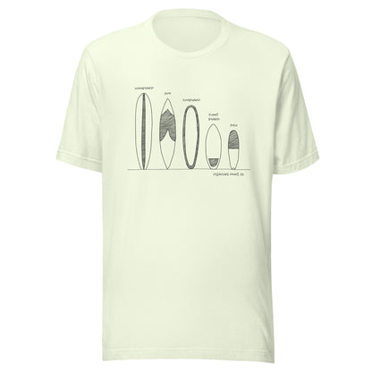 Surfboard Quiver Pleasure Point, CA (black art) - Unisex 100% Cotton T-shirt - 14 colors