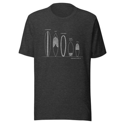 Surfboard Quiver Pleasure Point, CA (white art) - Unisex 100% Cotton T-shirt - 18 colors