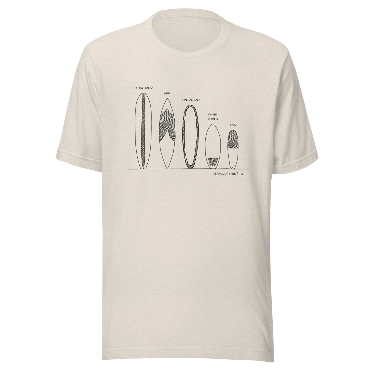 Surfboard Quiver Pleasure Point, CA (black art) - Unisex 100% Cotton T-shirt - 14 colors