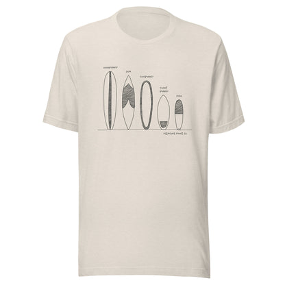 Surfboard Quiver Pleasure Point, CA (black art) - Unisex 100% Cotton T-shirt - 14 colors