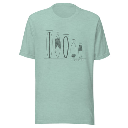 Surfboard Quiver Pleasure Point, CA (black art) - Unisex 100% Cotton T-shirt - 14 colors