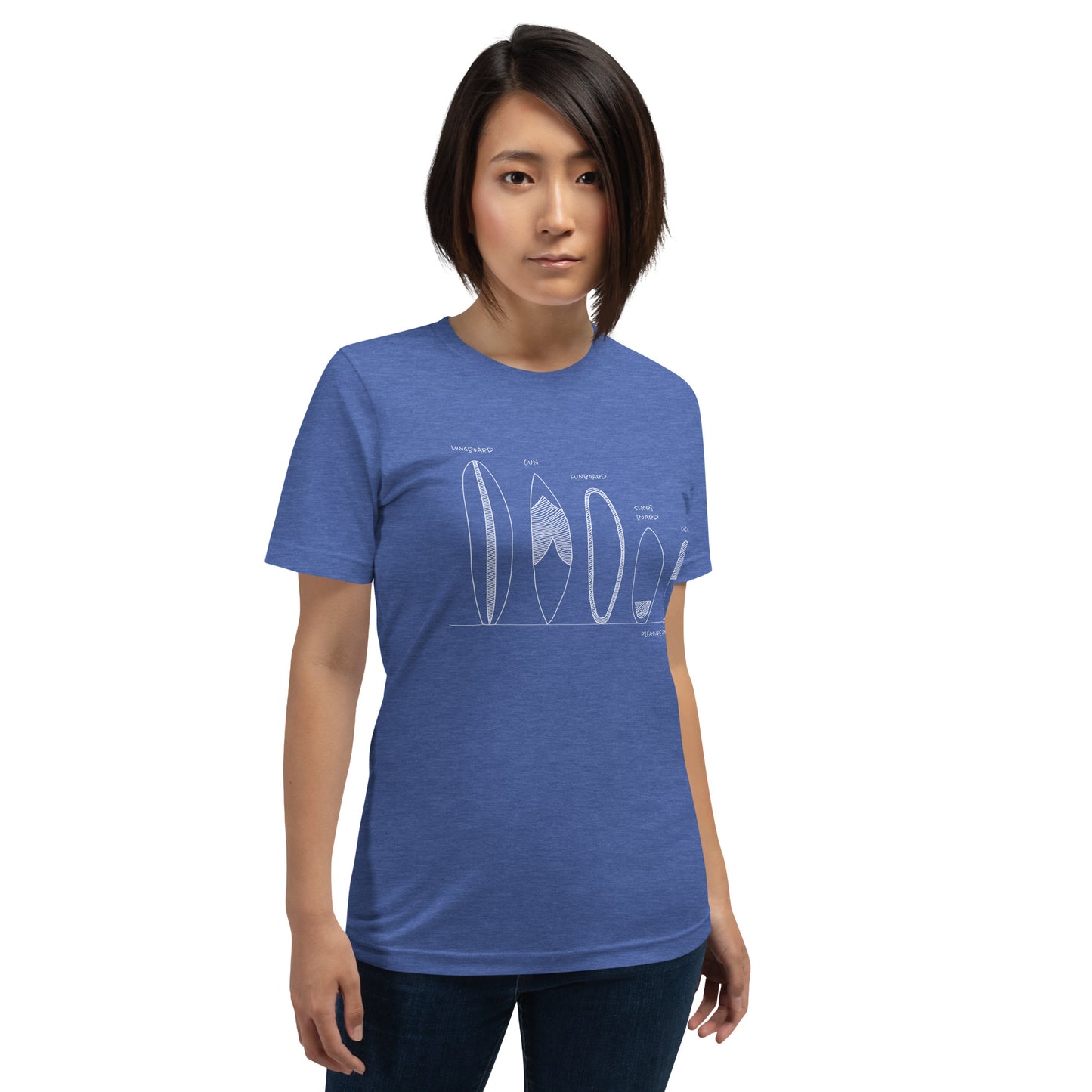 Surfboard Quiver Pleasure Point, CA (white art) - Unisex 100% Cotton T-shirt - 18 colors