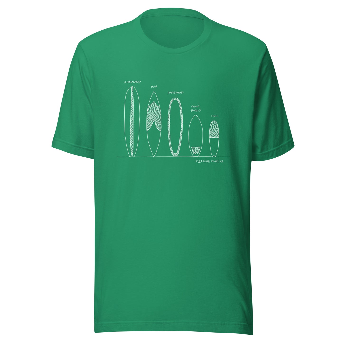 Surfboard Quiver Pleasure Point, CA (white art) - Unisex 100% Cotton T-shirt - 18 colors