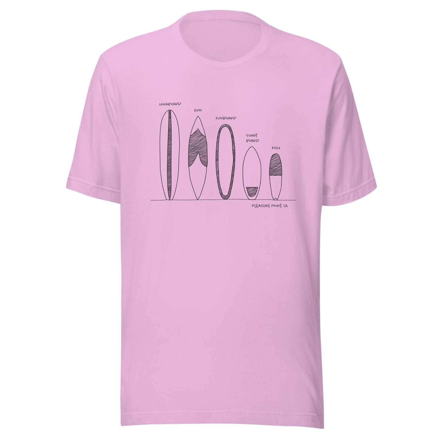 Surfboard Quiver Pleasure Point, CA (black art) - Unisex 100% Cotton T-shirt - 14 colors