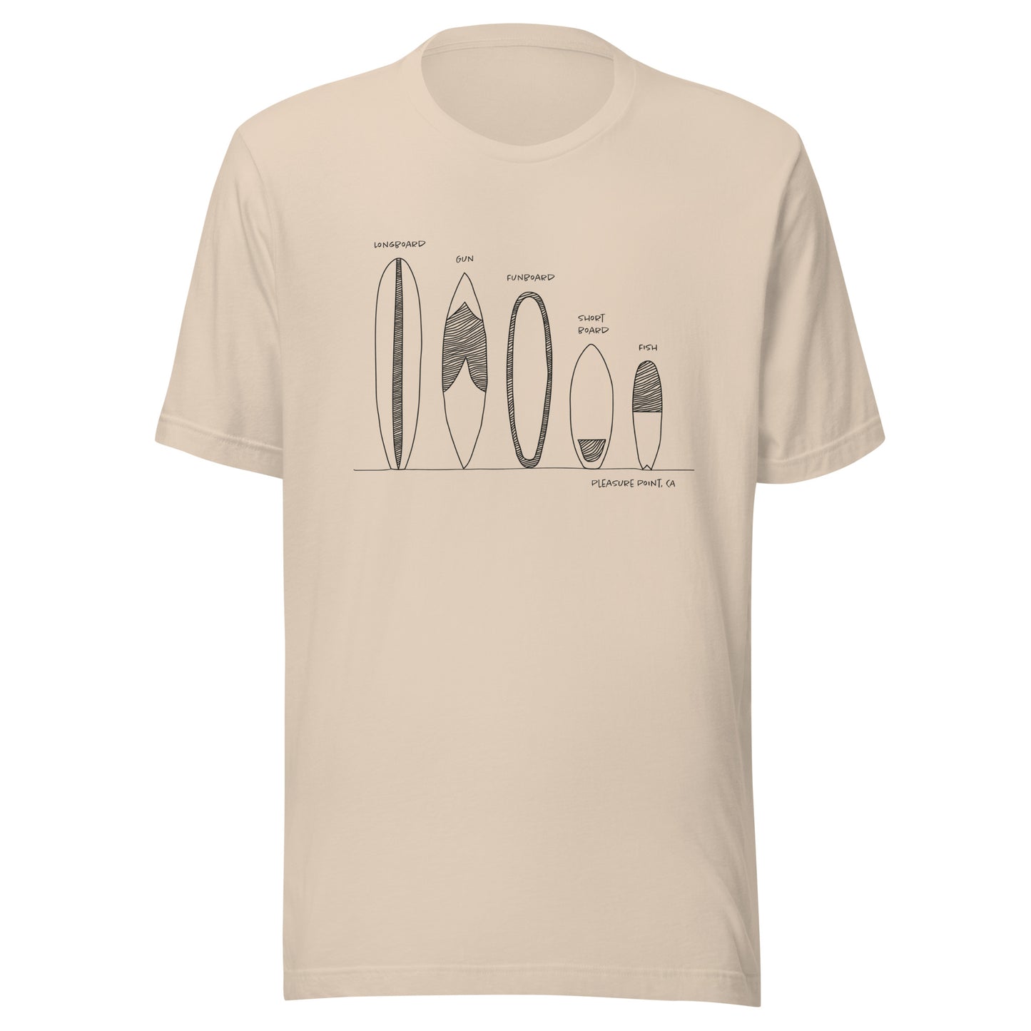 Surfboard Quiver Pleasure Point, CA (black art) - Unisex 100% Cotton T-shirt - 14 colors