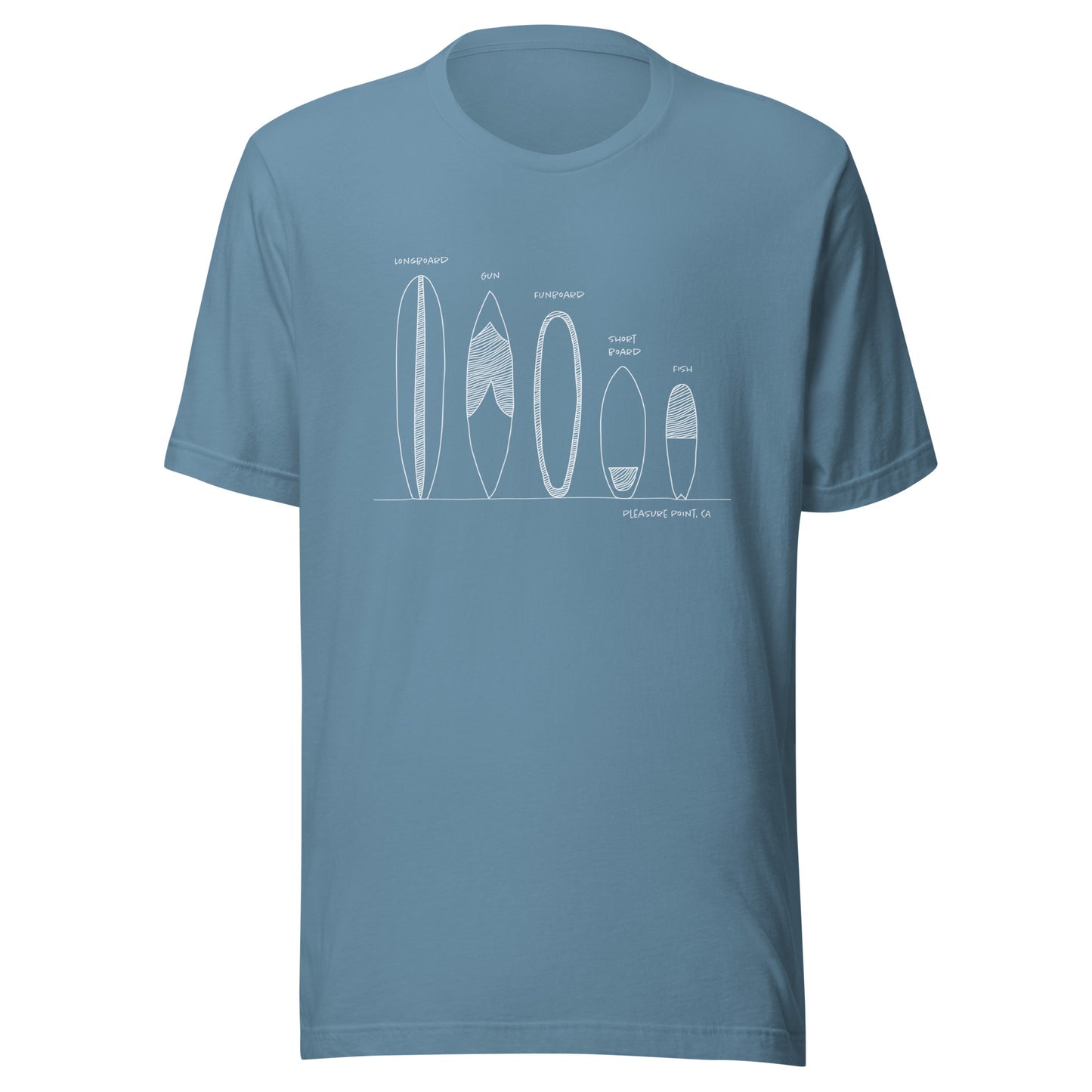 Surfboard Quiver Pleasure Point, CA (white art) - Unisex 100% Cotton T-shirt - 18 colors