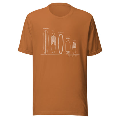 Surfboard Quiver Pleasure Point, CA (white art) - Unisex 100% Cotton T-shirt - 18 colors