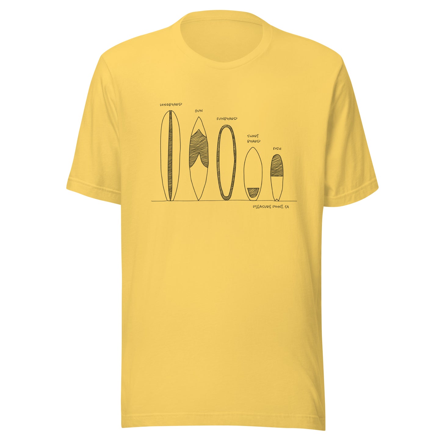 Surfboard Quiver Pleasure Point, CA (black art) - Unisex 100% Cotton T-shirt - 14 colors