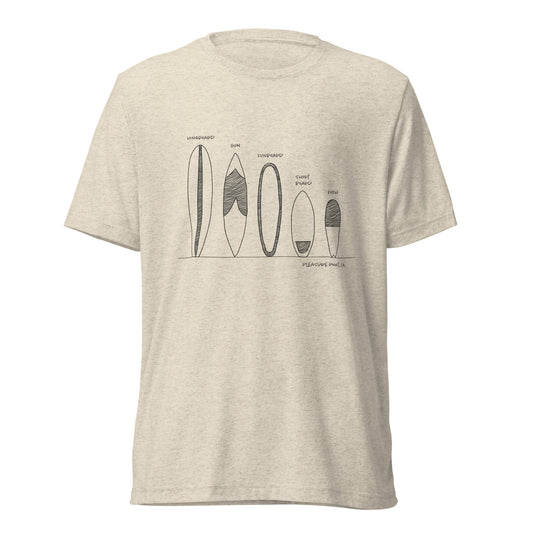 Surfboard Quiver Pleasure Point, CA (black art) - Unisex Triblend T-shirt - 10 colors