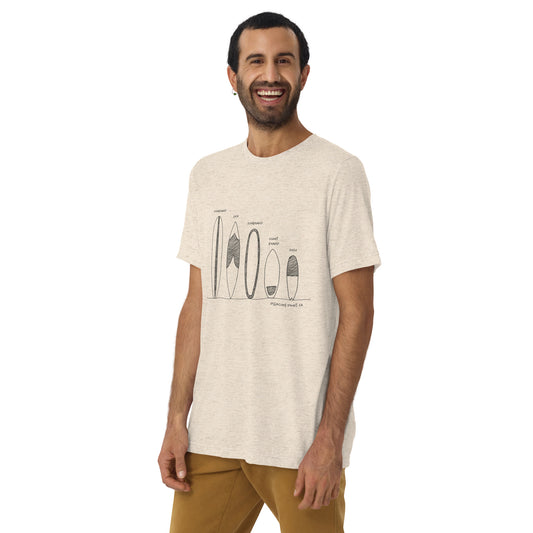 Surfboard Quiver Pleasure Point, CA (black art) - Unisex Triblend T-shirt - 10 colors