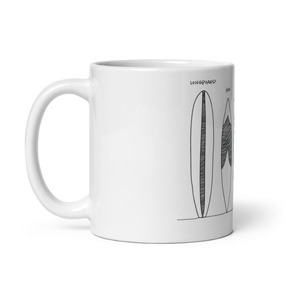 Surfboard Quiver Pleasure Point, CA  - White glossy mug - 3 Sizes
