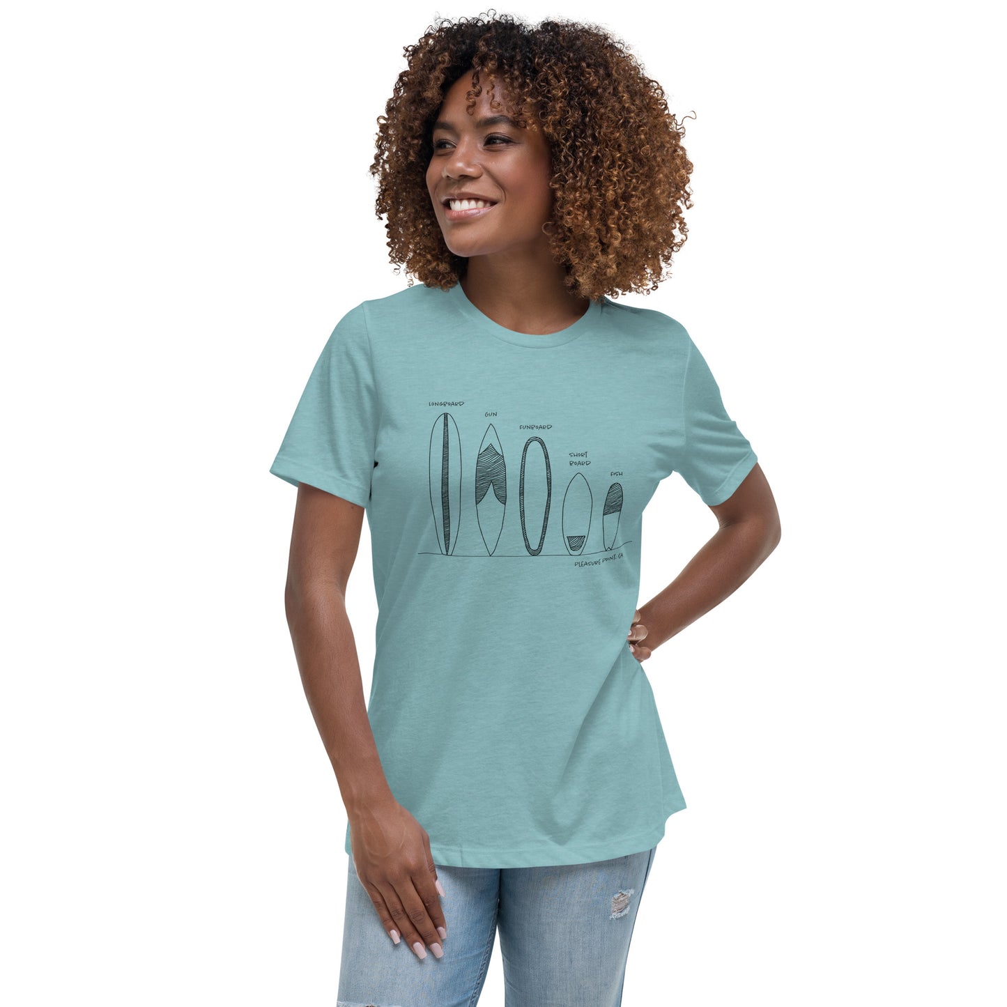 Surfboard Quiver Pleasure Point, CA (black art) - Women's Relaxed Fit T-shirt - 9 colors