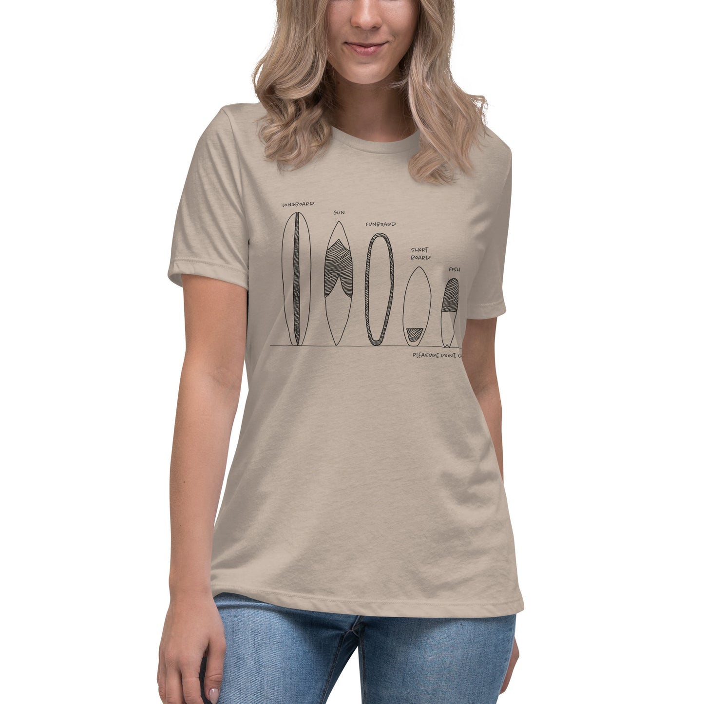 Surfboard Quiver Pleasure Point, CA (black art) - Women's Relaxed Fit T-shirt - 9 colors